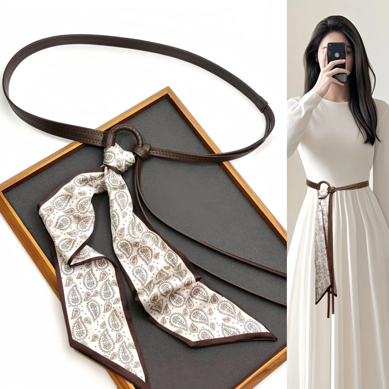 Paisley Print Scarf with Leatherette Fashion Waist Belt Set
