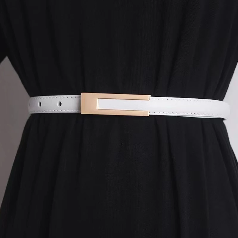 Slim Leatherette Fashion Waist Belt with Rectangular Alloy Buckle