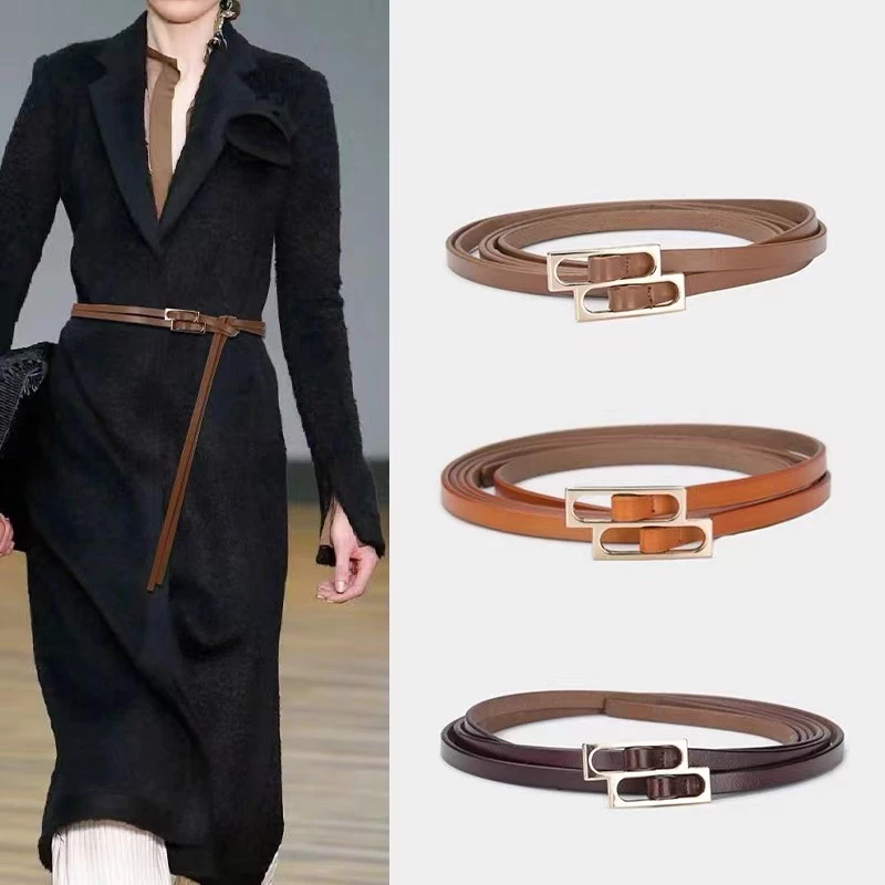 Slim Leatherette Fashion Waist Belt with Rectangular Alloy Buckle