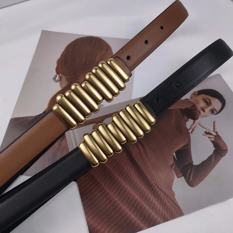 Metal Accent Slim Leatherette Fashion Waist Belt