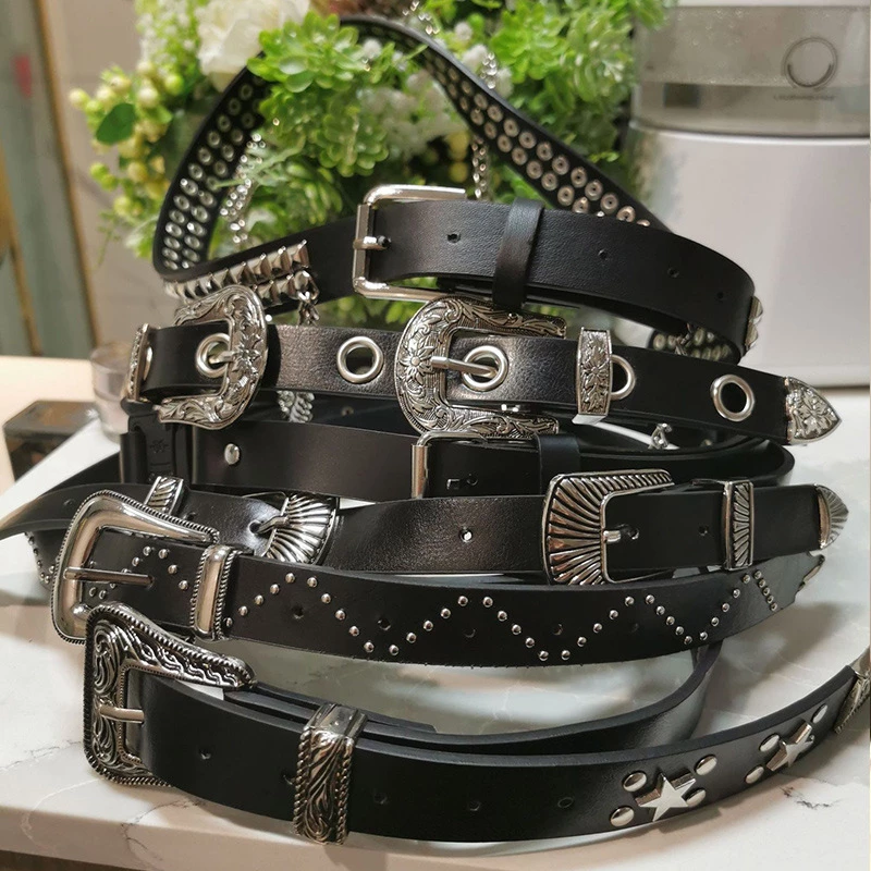 Western-Style Studded Leatherette Fashion Waist Belt Collection