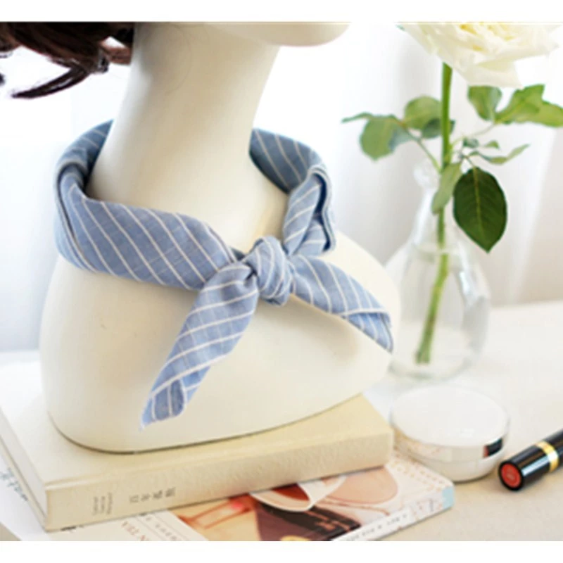 Blue and White Stripe Fabric Neck Scarf