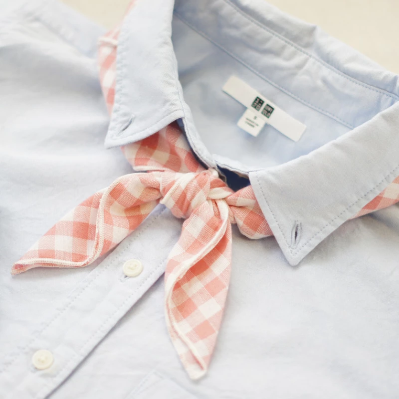 Pink Gingham Skinny Scarf