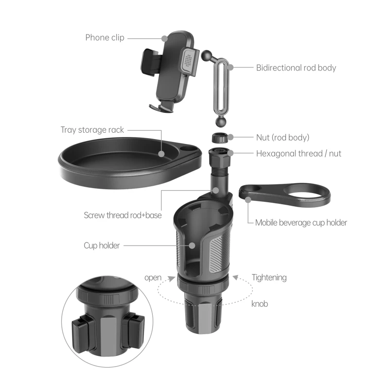 3-in-1 Car Cup Holder Expander with Phone Mount & Tray - Multifunctional Vehicle Organizer