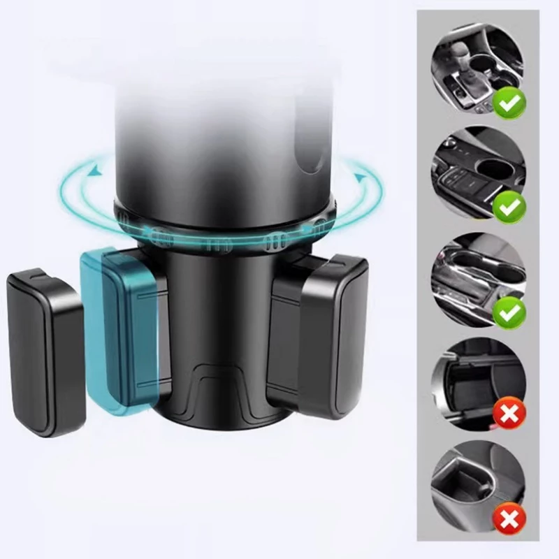 Car Cup Holder Expander Tray with Phone Holder | Foldable & 360° Rotatable | Multi-Functional Auto Organizer for Food, Drinks & Essentials