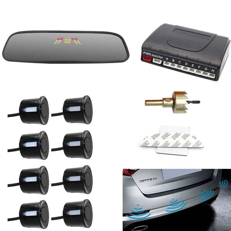 8-Sensor Car Reverse Parking Radar System with Mirror Display - Universal Auto Parking Assist Kit