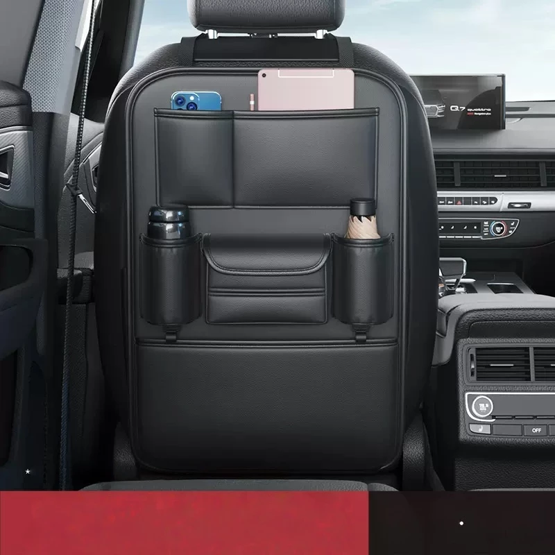 Long Style Car Seat Back Organizer - Leather-Textured Multi-Pocket Storage Bag for Phones, Bottles & Travel Essentials, Single Pack