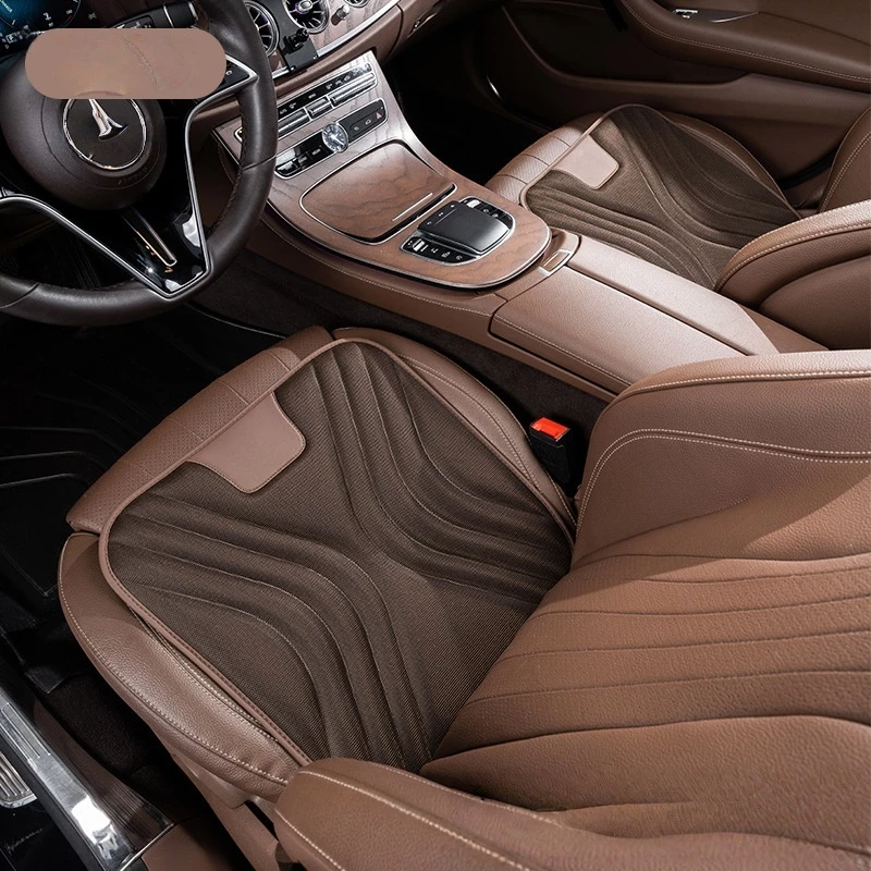 Breathable Car Seat Cushion - Brown Wave Pattern Non-Slip Front Seat Pad for All Seasons