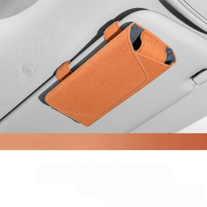 Cayenne Brown Car Sun Visor Sunglasses Holder - Suede Texture Magnetic Eyeglass Case with Secure Clip