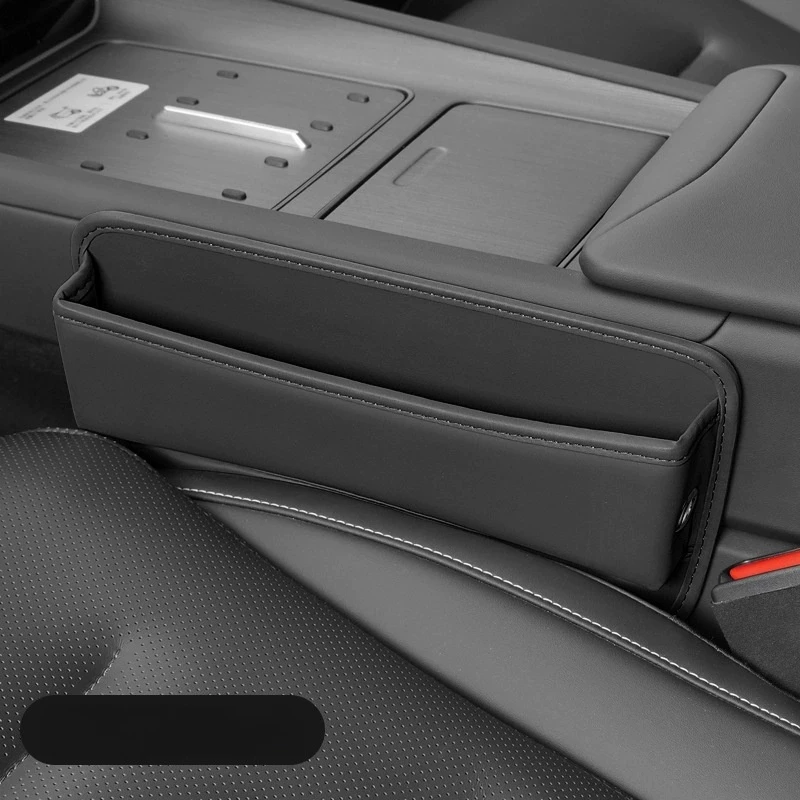 Classic Black Car Seat Gap Organizer - Leather-Textured Multi-Layer Storage Box for Phones, Wallets and Small Items