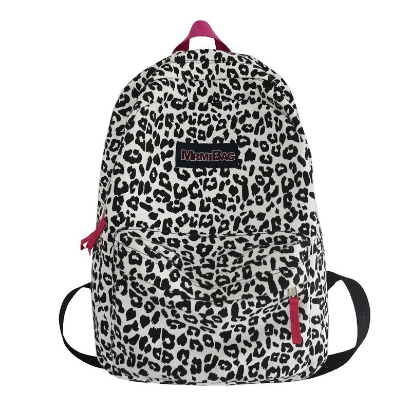 Leopard Print Casual Backpack, Color Block Design School Bag for Daily Travel